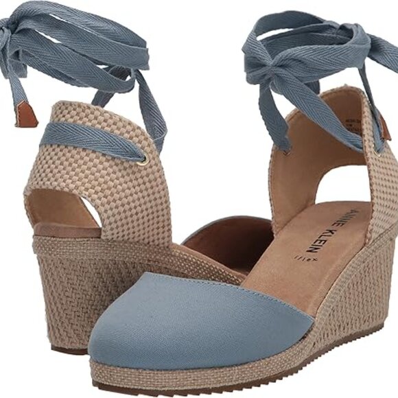 Anne Klein Blue Wedge Zia Wrap Tie Sandal Shoes 10 - Picture 7 of 13